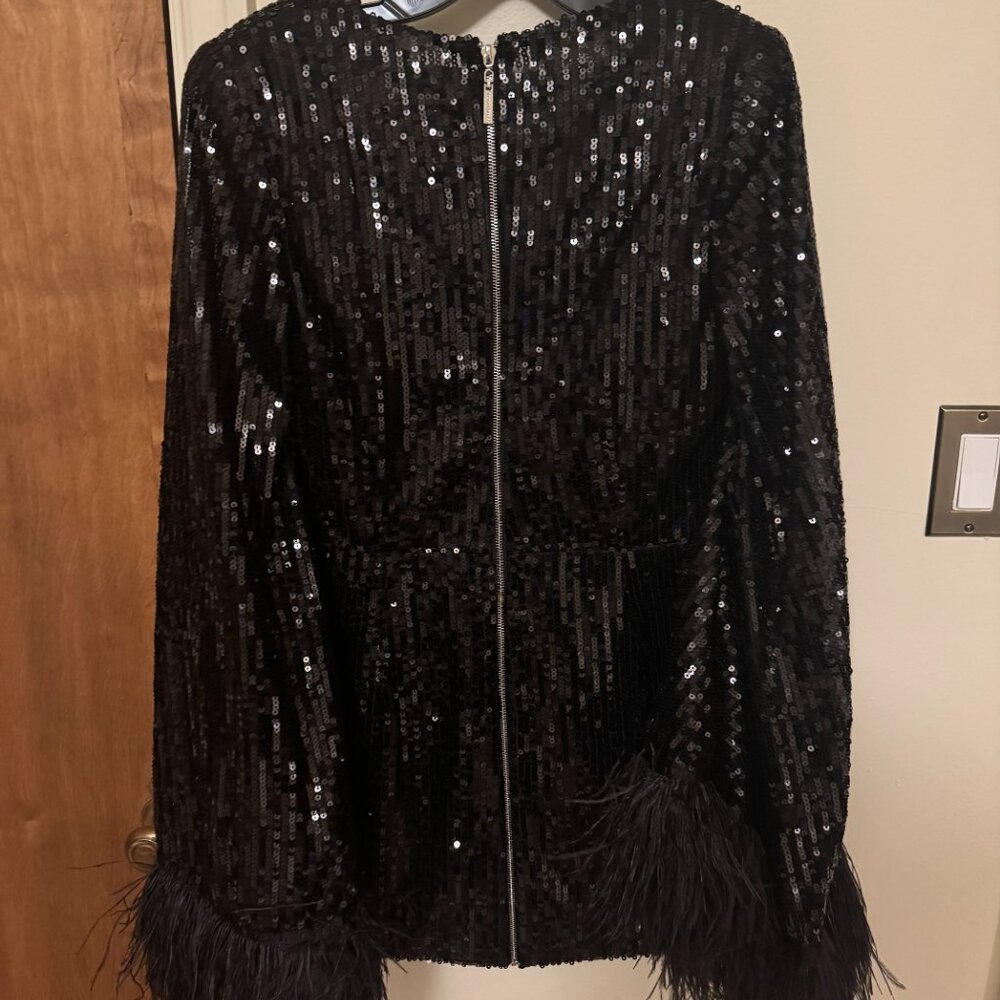 Bronx and Banco Black Sequin Mini with Feather Trim - Picture 4 of 6